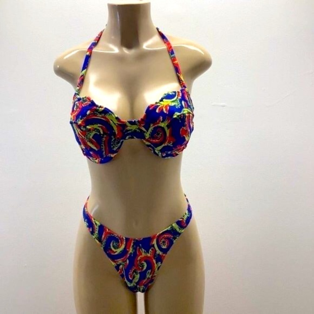 Multi Color Brazilian Size 11/12 High Waist Bright Print Bikini Set. New